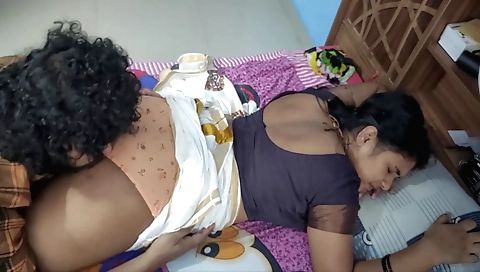 A hot brunette with nice tits is getting cunniled by her partner
