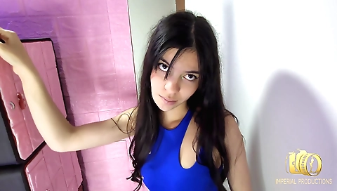Indian brunette gets caught in the lockers and gets fucked