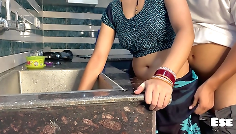 Indian guy fucks the slut on the balcony and on the table