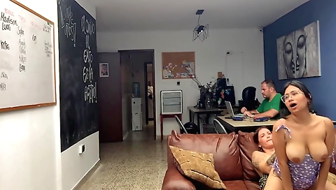 Indian brunette woman is getting fucked by her bestie in office
