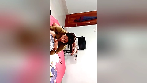 Indian brunette babe fucks a fat man with a huge dick
