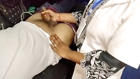 Indian beauty gives an erotic handjob to her lover