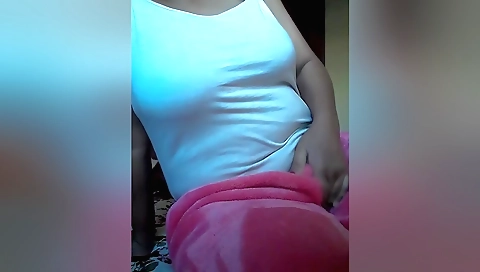 Brunette with hot hairy pussy and sexy face making herself hard