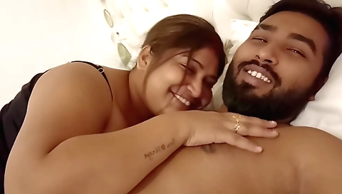 Indian girl is giving a deep blowjob on her hairy pussy