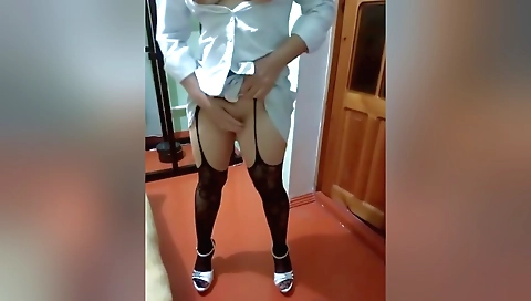Indian girlfriend is getting off in her husband's living room