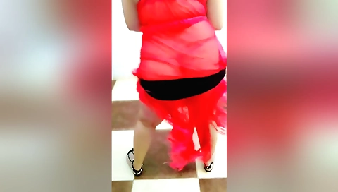 Busty solo girl dance in her underwear with a belly dance