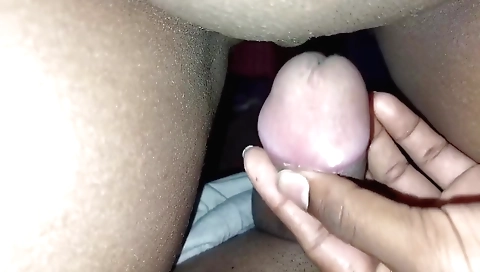 Amateur brunette girl with round tits enjoys touching