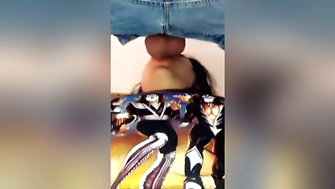 Brunette with small natural boobs sucks and deepthroats