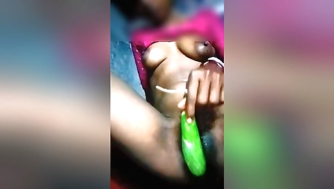Asian housewife enjoys a brinjal in amateur solo video