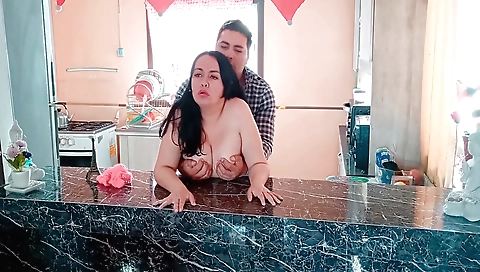 Busty brunette and my stepmother have sex in amateur