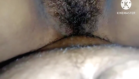 Indian chick with hairy pussy gets her water running out