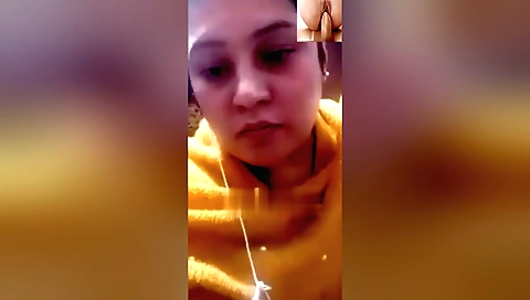 Busty brunette shows her tits and body in homemade webcam