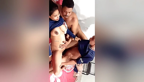 Indian girl fucks hot couple after driving in the city