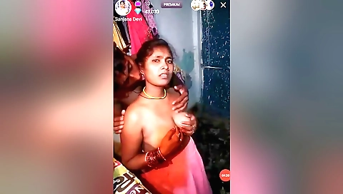 Amateur brunette with big tits is playing with a vibrator