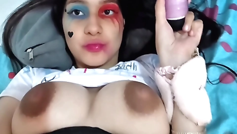 Dashing stepsister sucks and fucks a dick in the bedroom