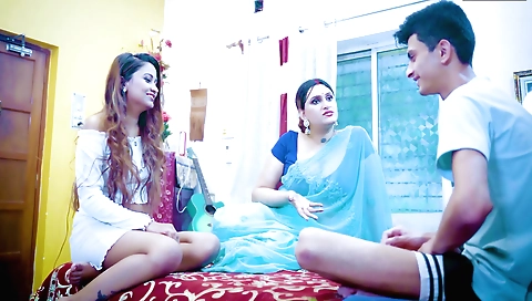 Indian stepmom and her two daughters have a threesome
