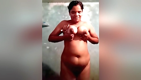 Chubby indian milf with natural boobs shows off in shower