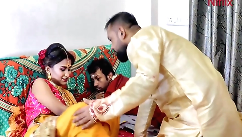 Indian whore gets her cunt fucked by her husband and stepbrother