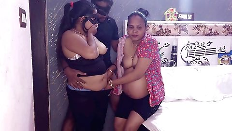 Indian stepsisters have an awesome threesome with two large tits