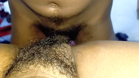 Indian hairy stepmom in black panties and jeans is having a sex