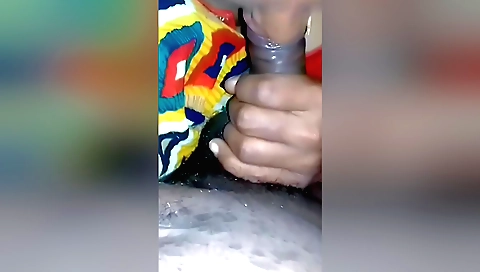Indian babe gives a really hot handjob on the camera