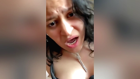 Brunette girl fingers her hairy pussy with her stepfather