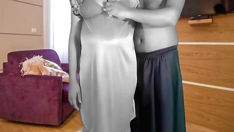 Sexy girl with small boobs gets fucked by a man in her black clothes