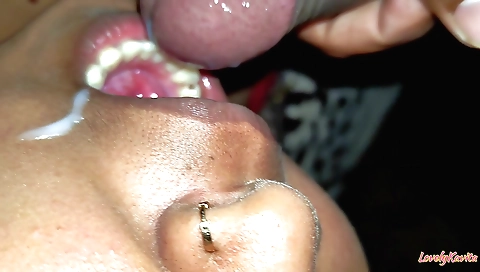 Indian girl sucking cum in her mouth for the video